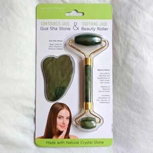 New! Jade Stone Soothing Facial Beauty Roller & Contoured Gua Sha Stone